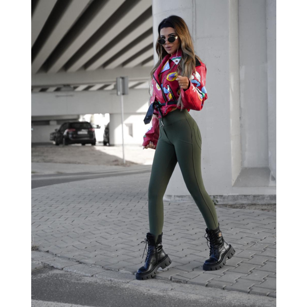 Legginsy modelujące / wysoki stan / PRĄŻKI OLIVKA / XS - S - M - L - XL
